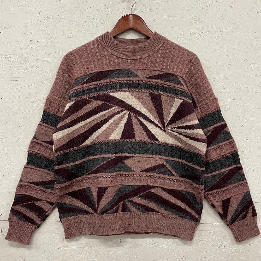 Vintage 1980s Schild Wool Blend Geometric Knit Sweater Made in Germany, Size L